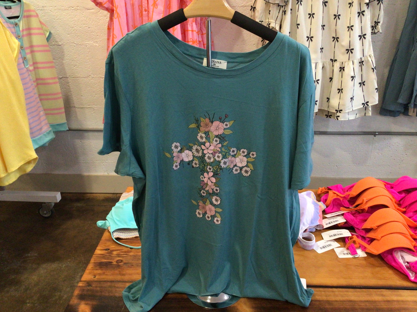Blue flower cross tee