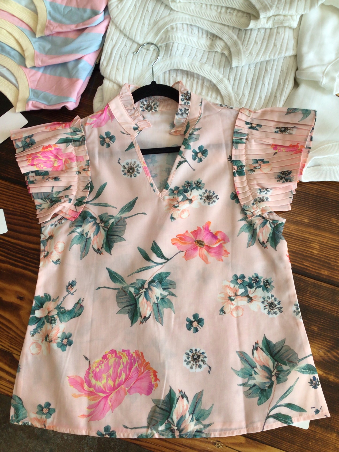 Pink Floral V-neck Top