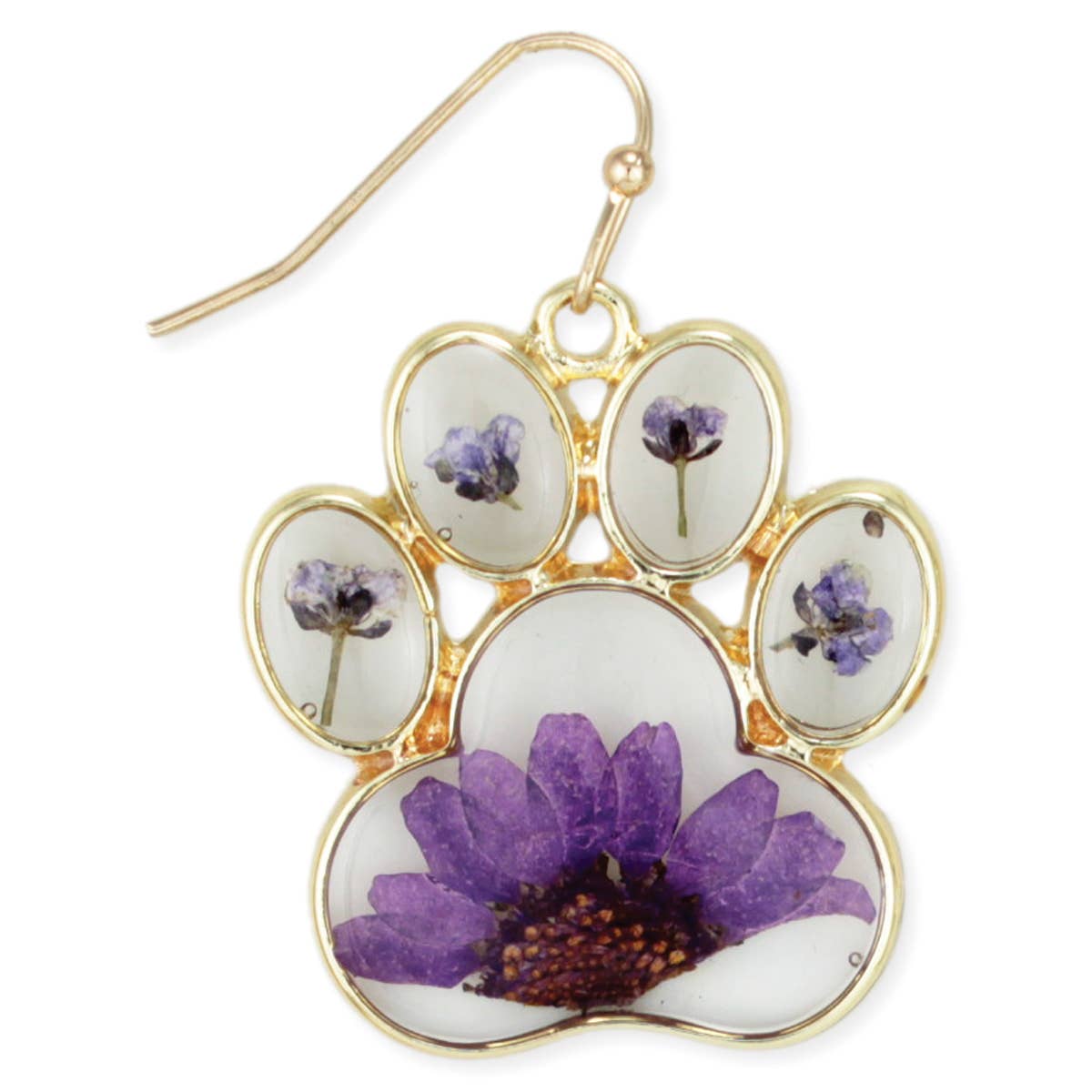 ZAD - Precious Paw Purple Dried Flower Gold Earrings