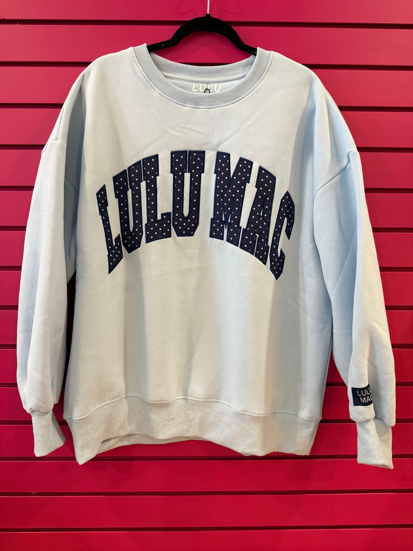 LULU MAC Polka Dot Varsity Sweatshirt – Light Blue- SBC