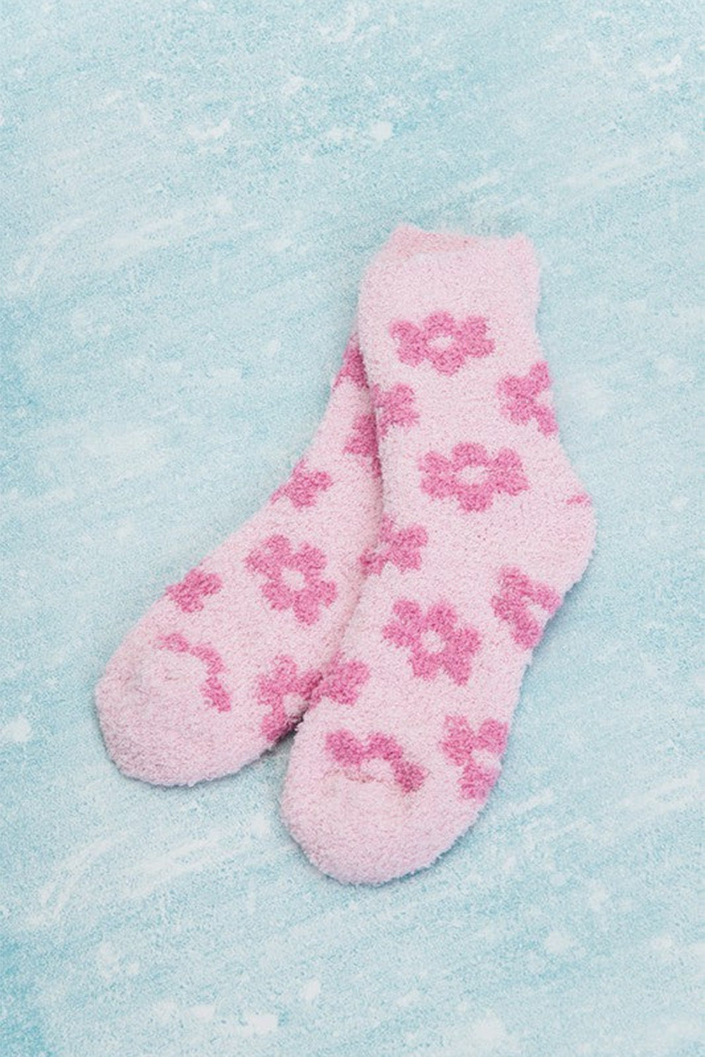 Pink Floral Fuzzy Socks