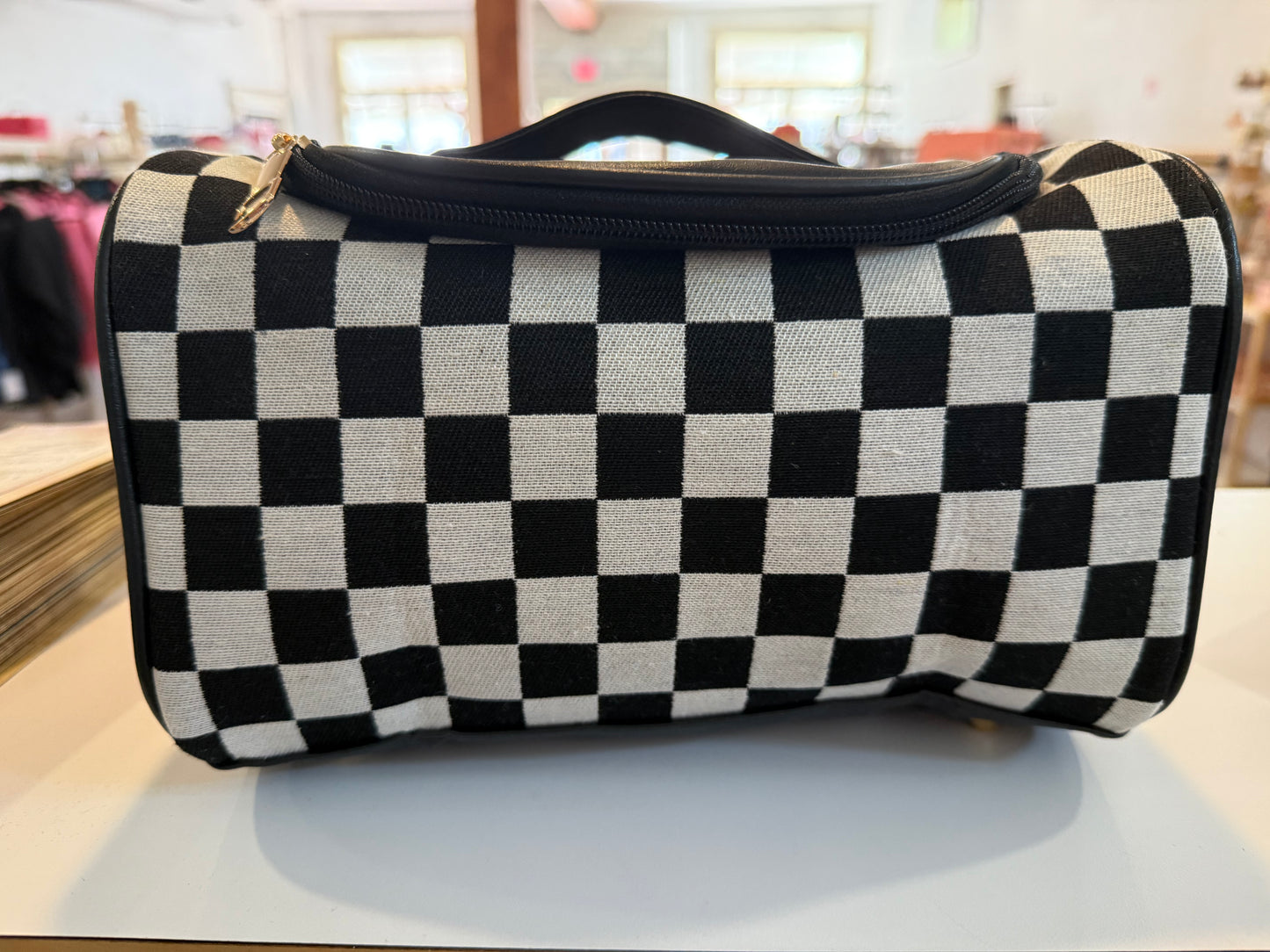 Black and white checkered make up bag