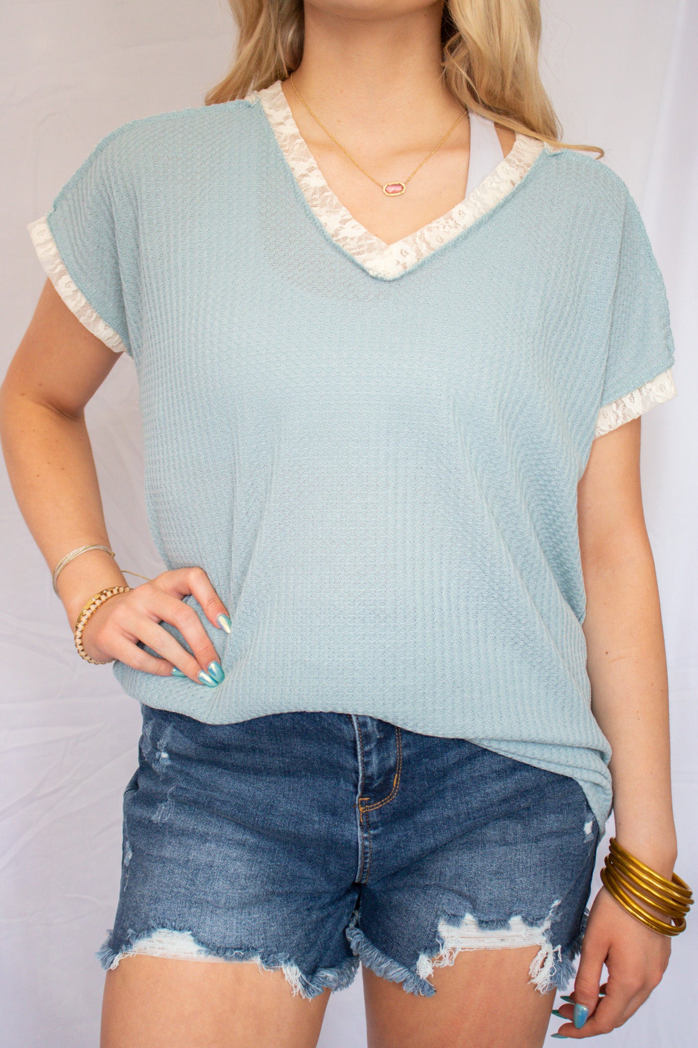 Blue and White Lace Top