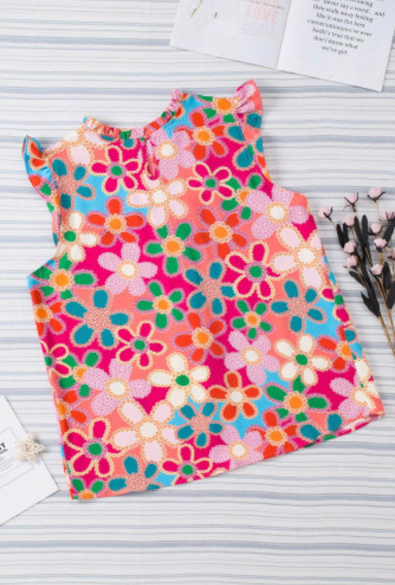 Floral Embroidered Flutter Sleeve Top