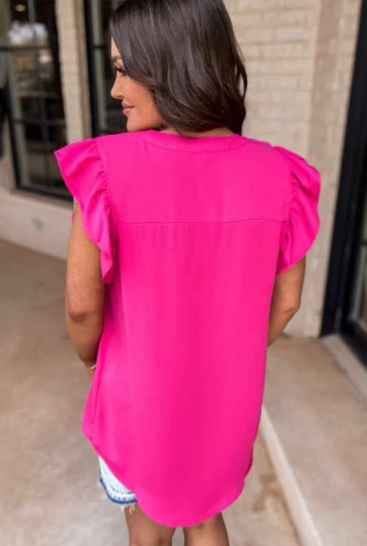 Rose Red Ruffle Sleeve Tops