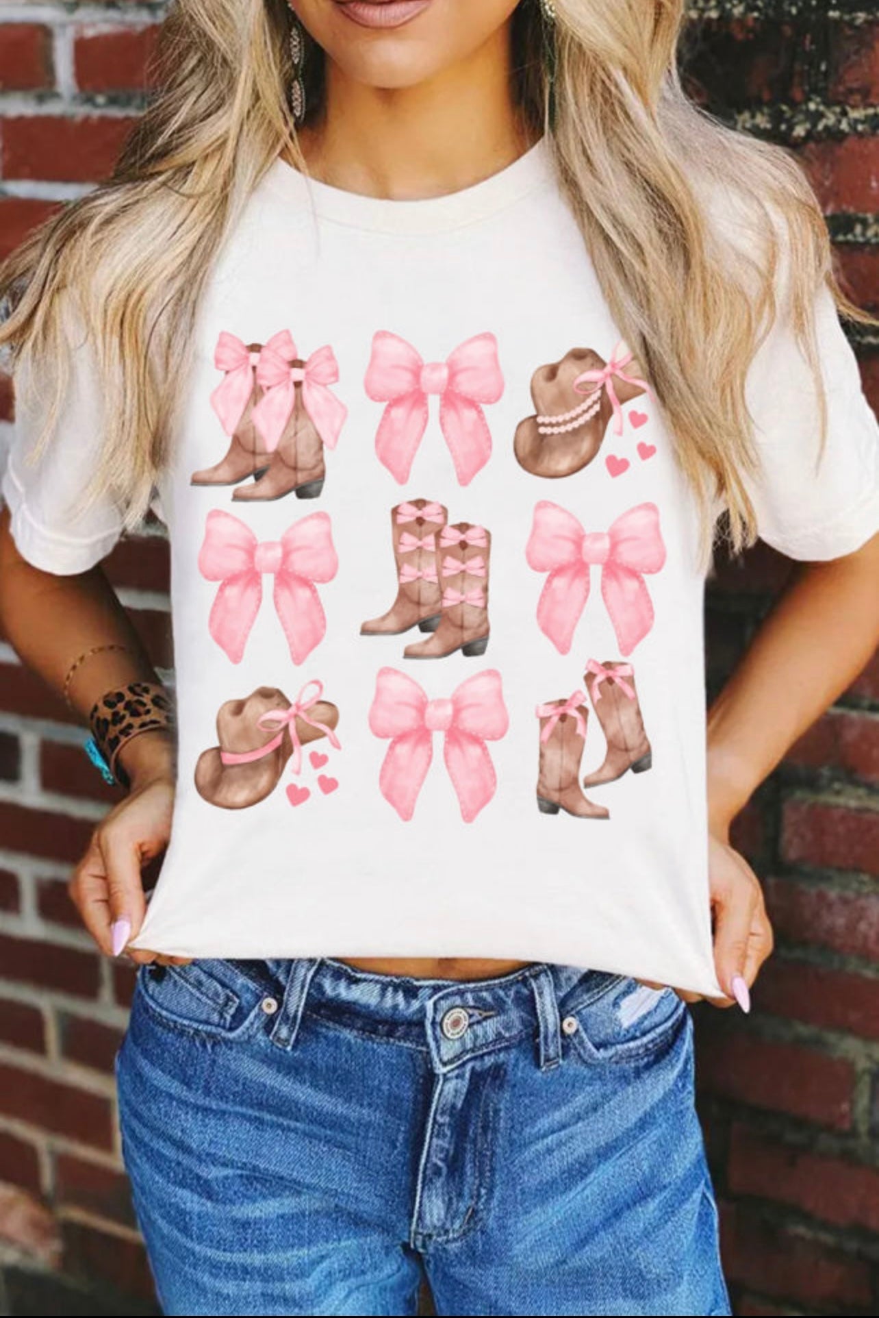 White Western Hat Boots and Bows Tee