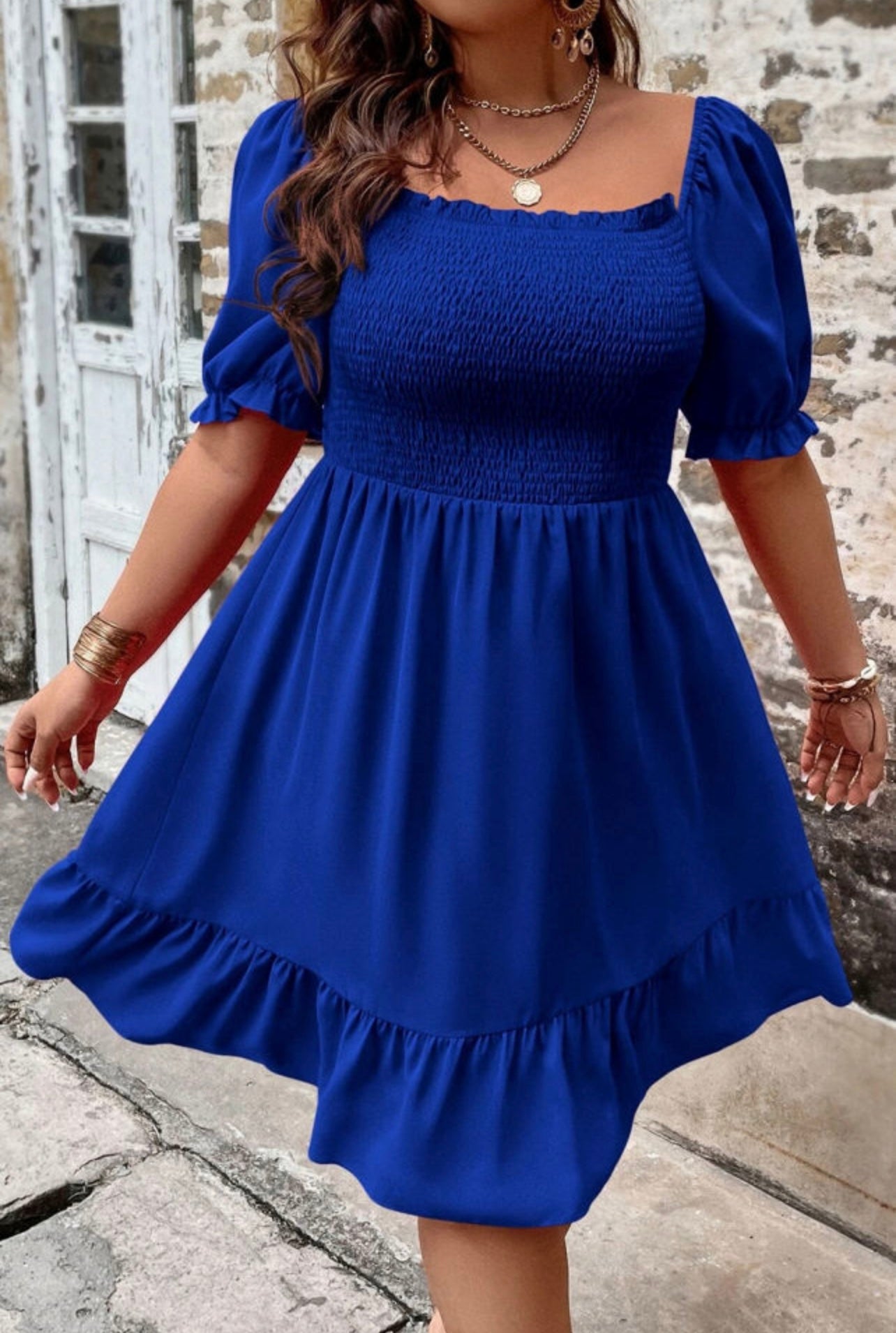 Blue Ruffle Sleeve Dress
