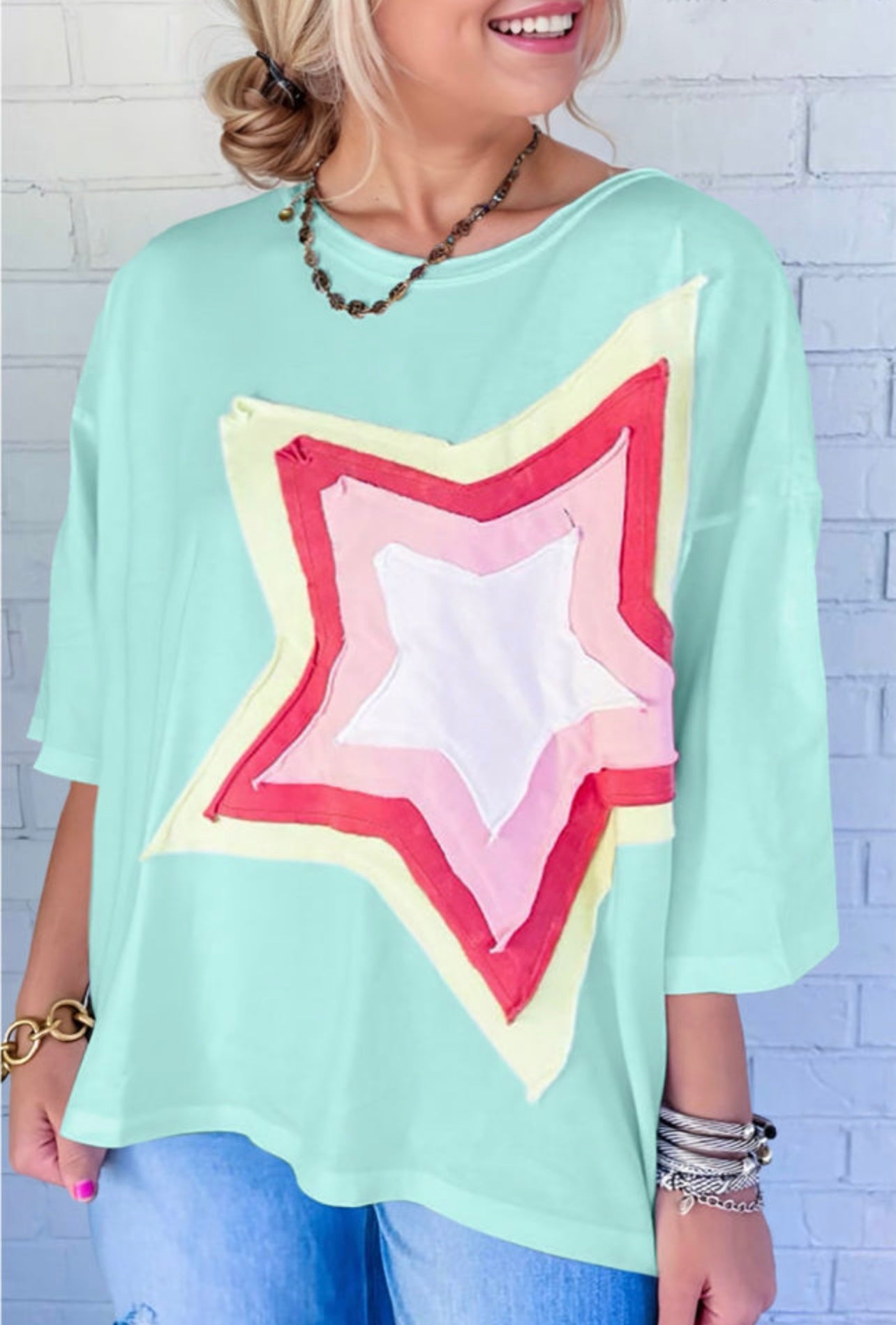 Moonlight Jade Color-block Star Patch Tee