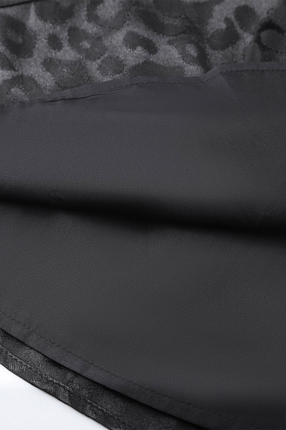 Black Satin Leopard Tie Waist Frilled Sleeveless Dress