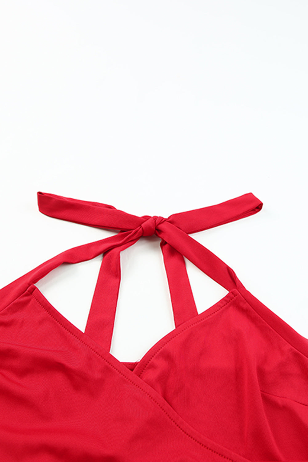 Fiery Red Halter Neck Wrapped Mini Bodycon Dress