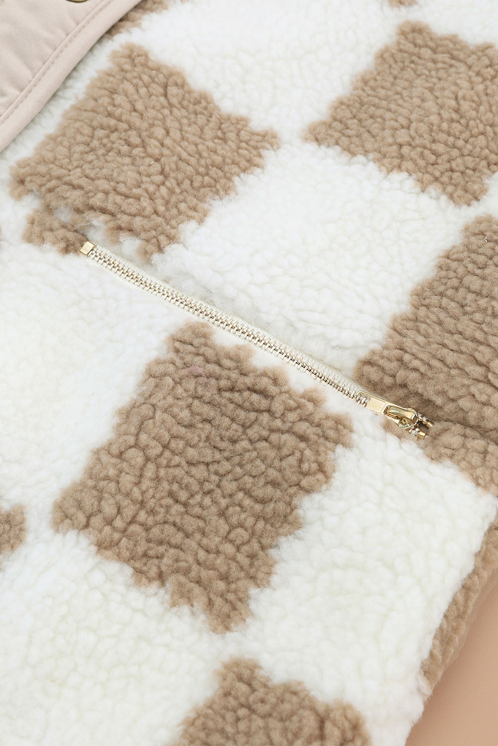 Brown Checked Snap Button Sherpa Jackets