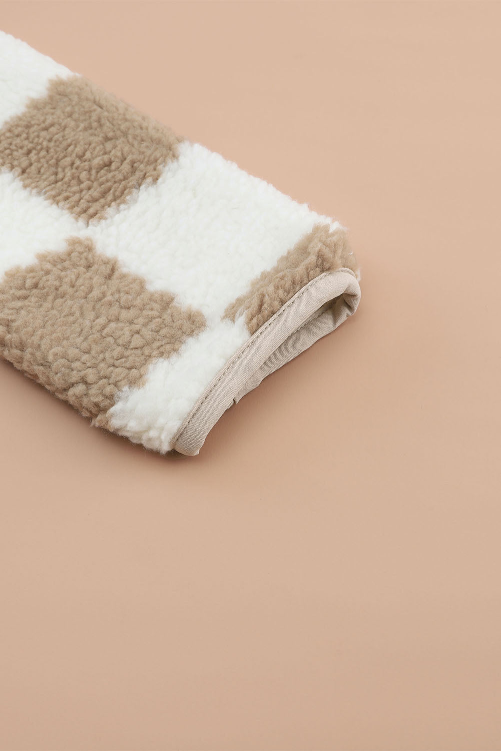 Brown Checked Snap Button Sherpa Jackets