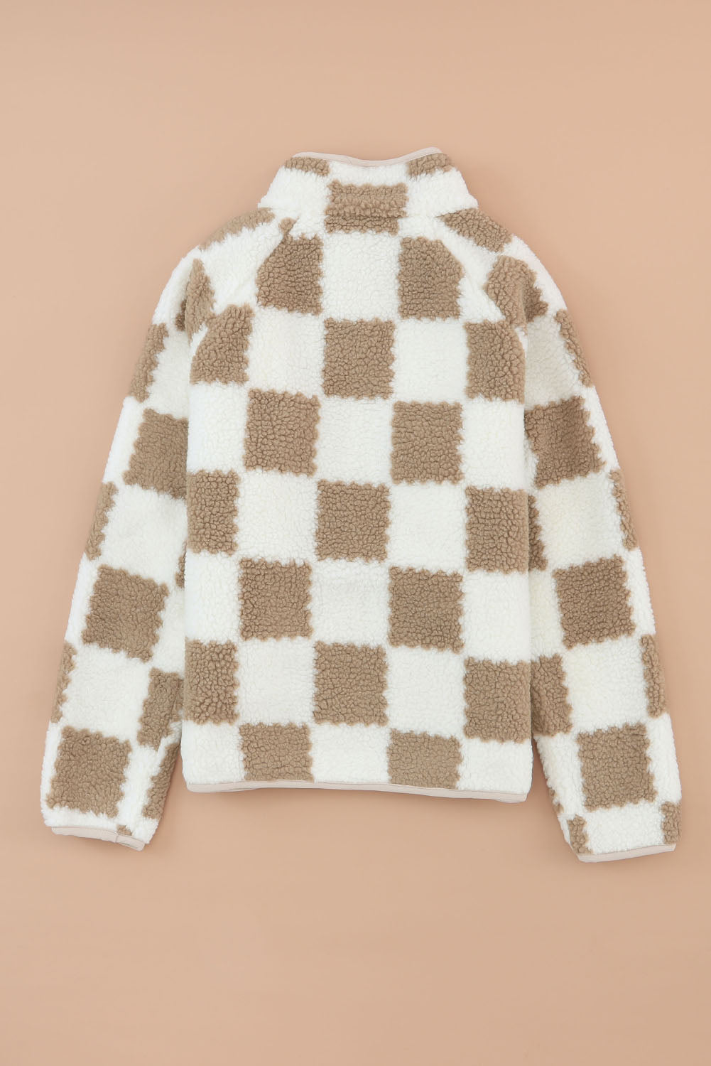 Brown Checked Snap Button Sherpa Jackets