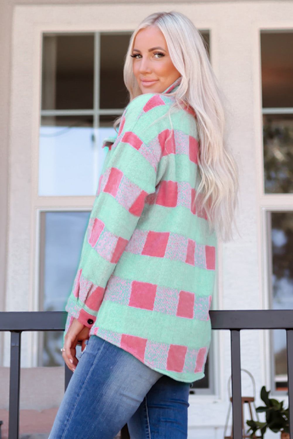Pink Plaid Pattern Oversized Shackets