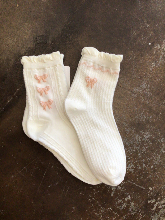 Cream Bow Socks