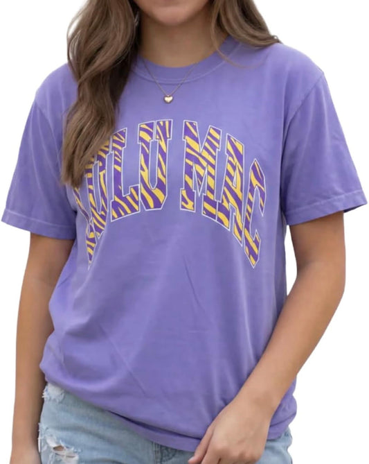 LULU MAC Comfort Colors Tiger Stripe Shirt - Purple and Gold