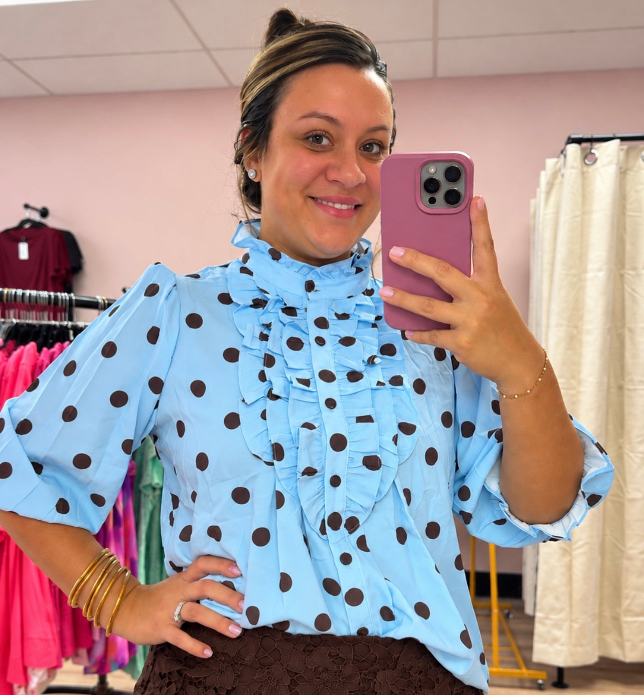 Sunday Brunch Top -Blue/Brown
