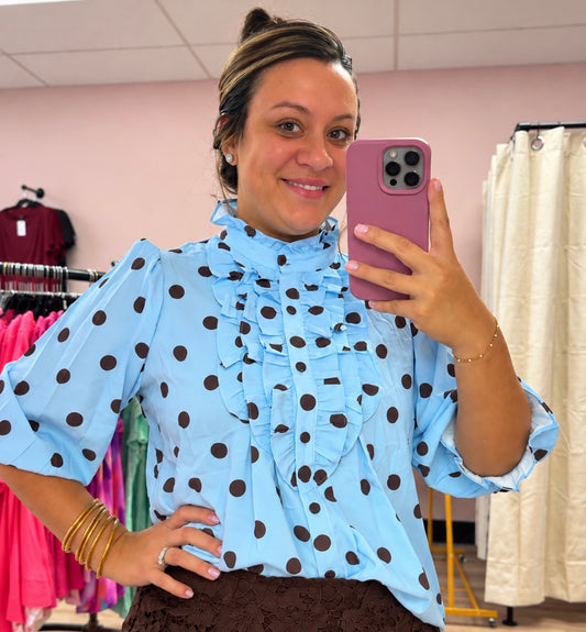 Sunday Brunch Top -Blue/Brown