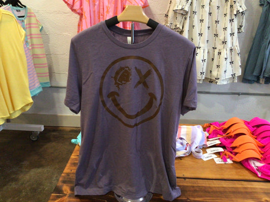 Purple football smiley tee
