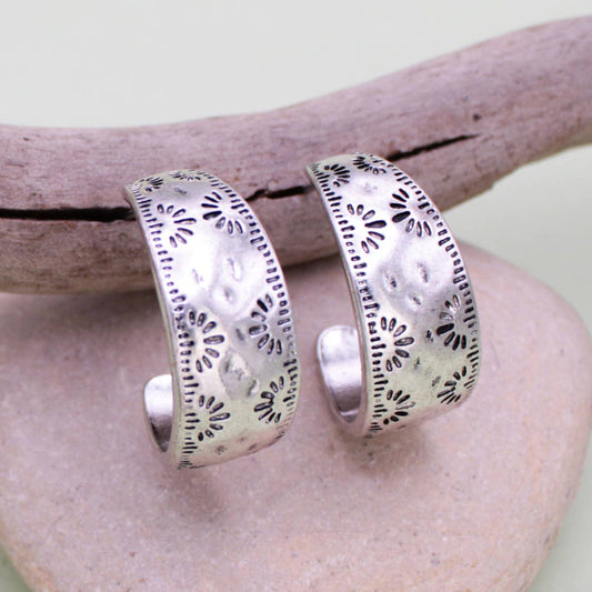 ZAD - Southwest Silver Textured Hoop Earrings