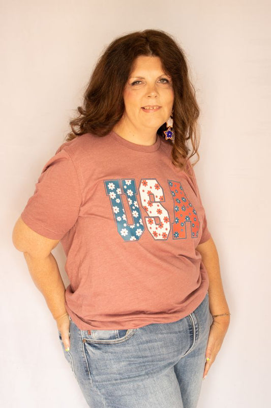 USA Floral graphic tee