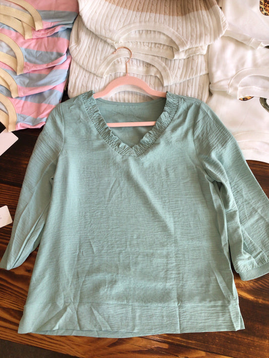 Green V-neck Top