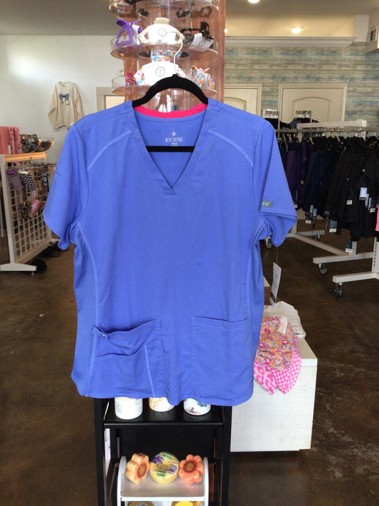 Med Couture V-Neck Scrub Top for Women with 4 Pockets, Rib-Knit Side Panel, and Shirttail Hem MC7459