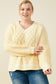 Women’s yellow cable knit sweater front view

Cozy V-neck knit pullover in yellow

Casual fall outfit with cable knit sweater