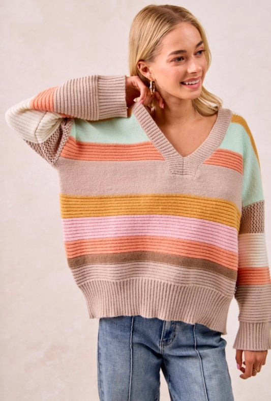 Multi Stripe Sweater | Colorful Knit Pullover for Women