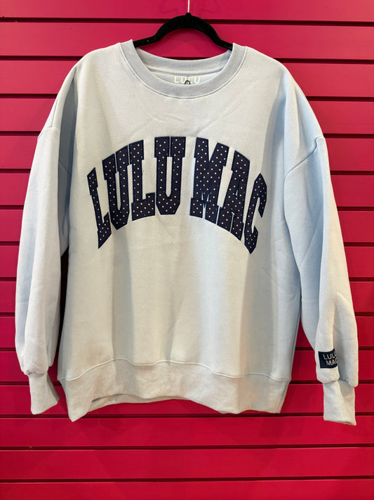 LULU MAC Polka Dot Varsity Sweatshirt – Light Blue- SBC