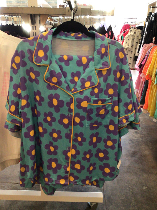 Blue and purple flower pajamas