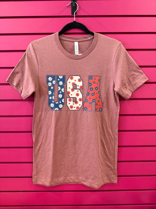USA Floral graphic tee