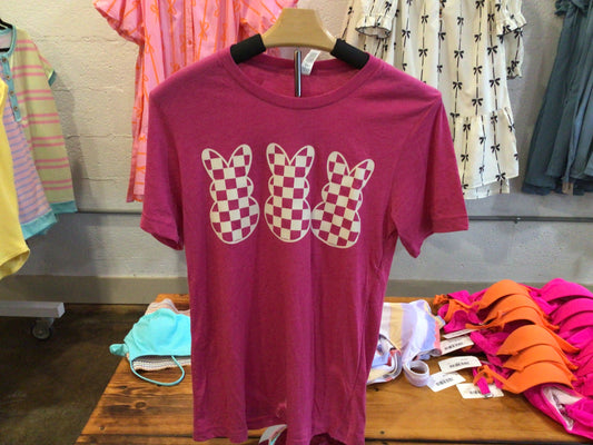 Pink checkered peep tee