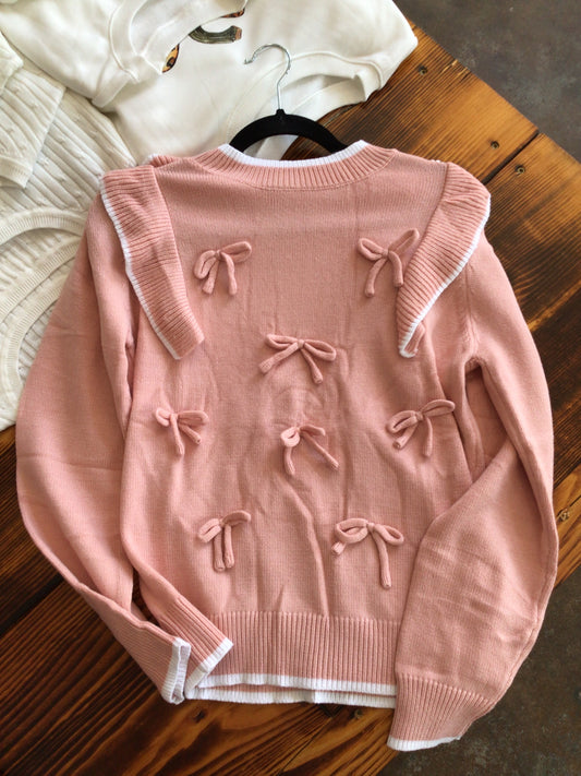 Pink and White Sweater with Bows
