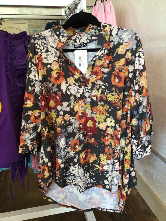 Black Long Sleeve Flower Top