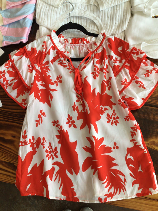 Red and White Floral Top
