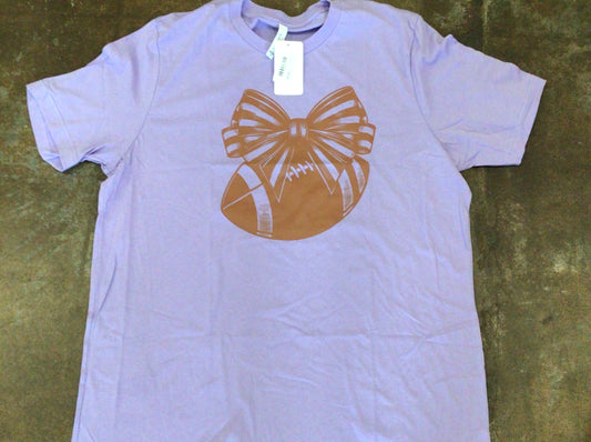 Purple football bow tee