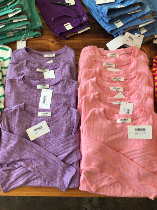 Ribbed long sleeve round neck tops