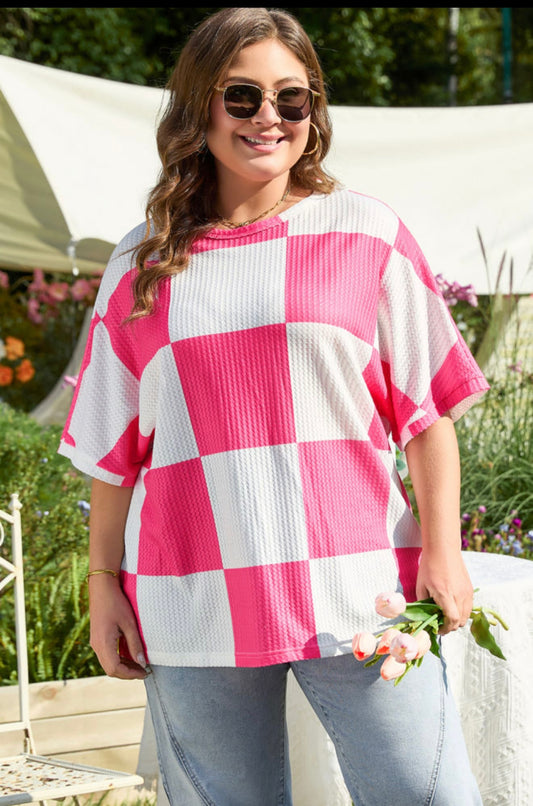 Pink and White Checkered Top