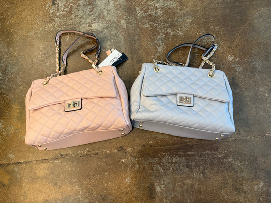 Pink and Gray Quilted Purse