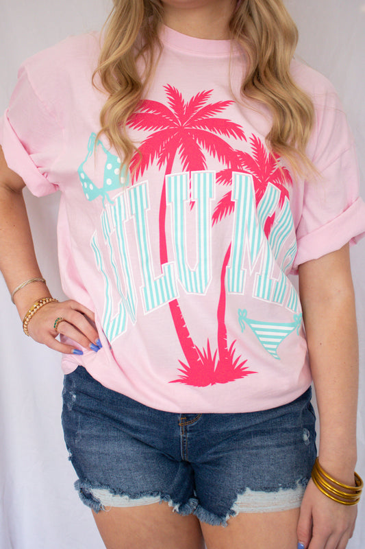 Lulu Mac Pink Palm Tree Tee -SBC