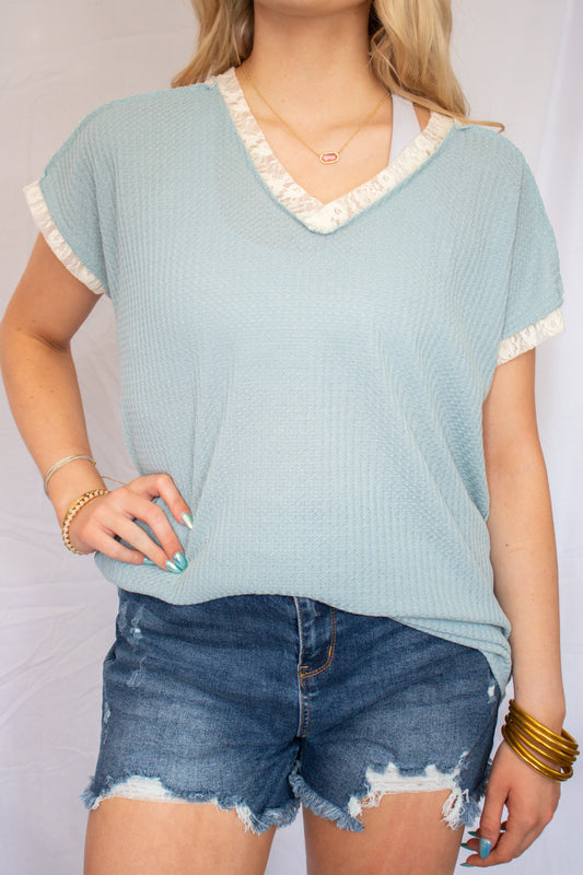 Blue and White Lace Top