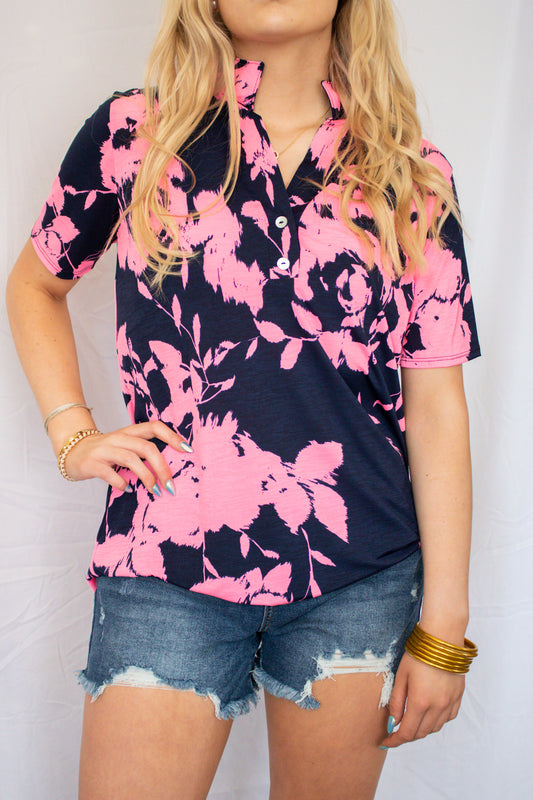 Navy & Hot Pink Floral Tee