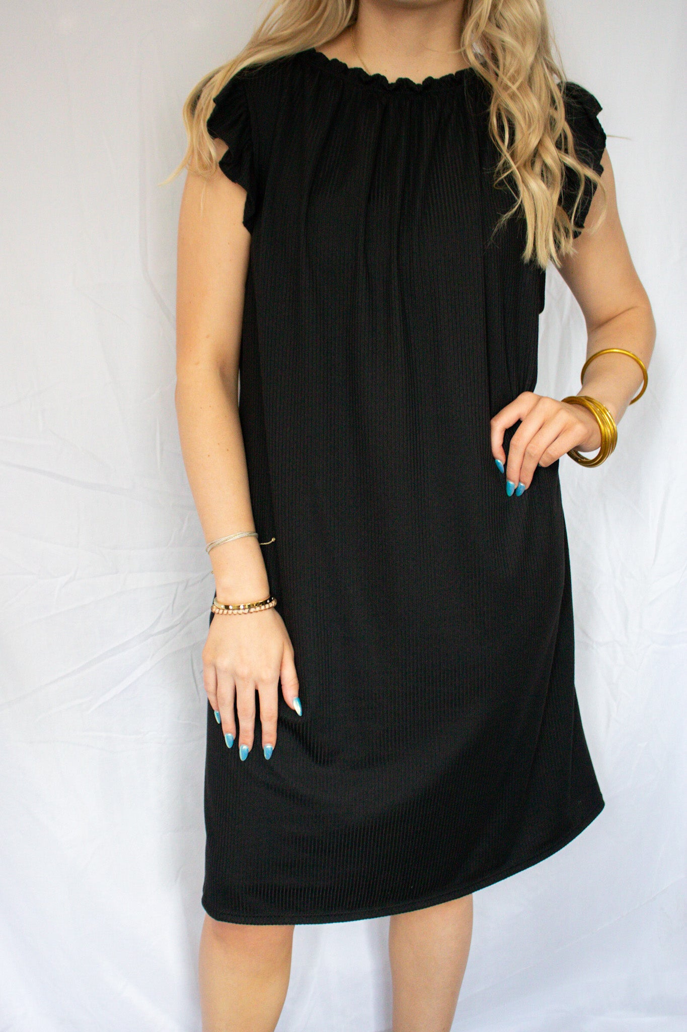 Black Ruffle Sleeve Dress - SBC