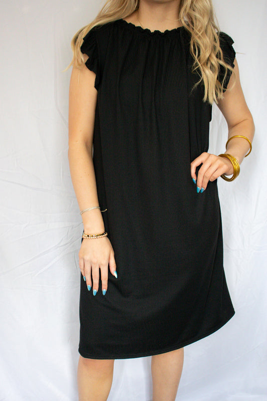 Black Ruffle Sleeve Dress - SBC