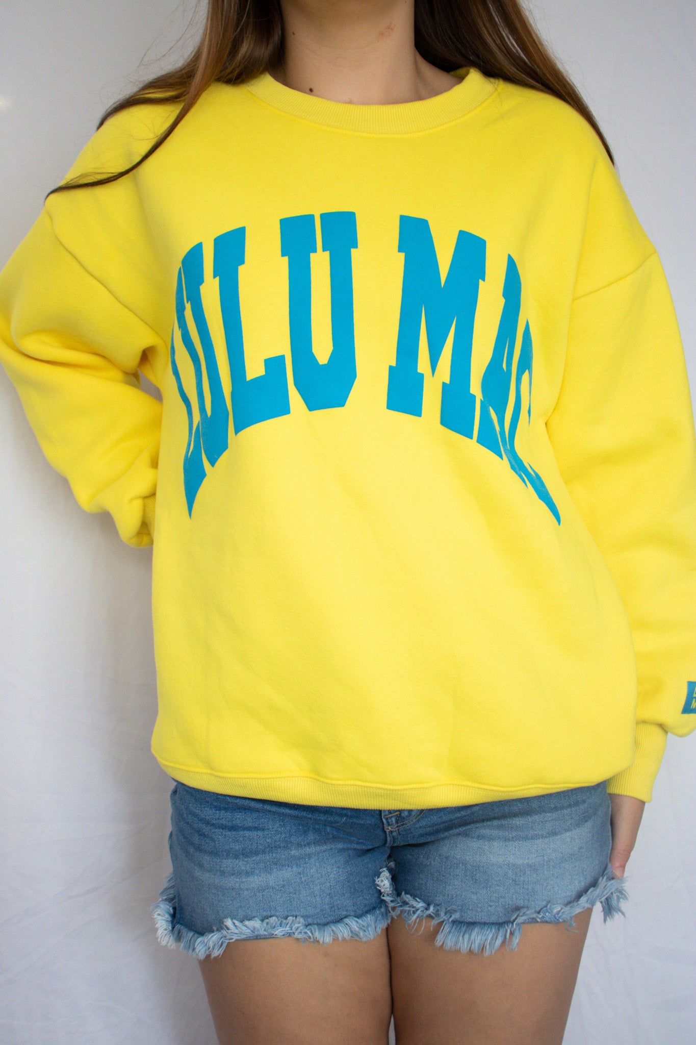 LULU MAC Signature Puff Sweatshirt - Yellow with Cyan Blue