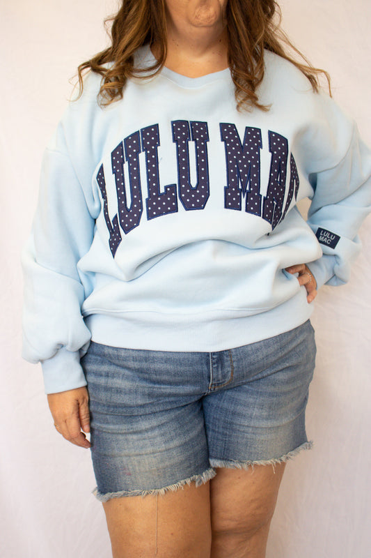 LULU MAC Polka Dot Varsity Sweatshirt – Light Blue- SBC