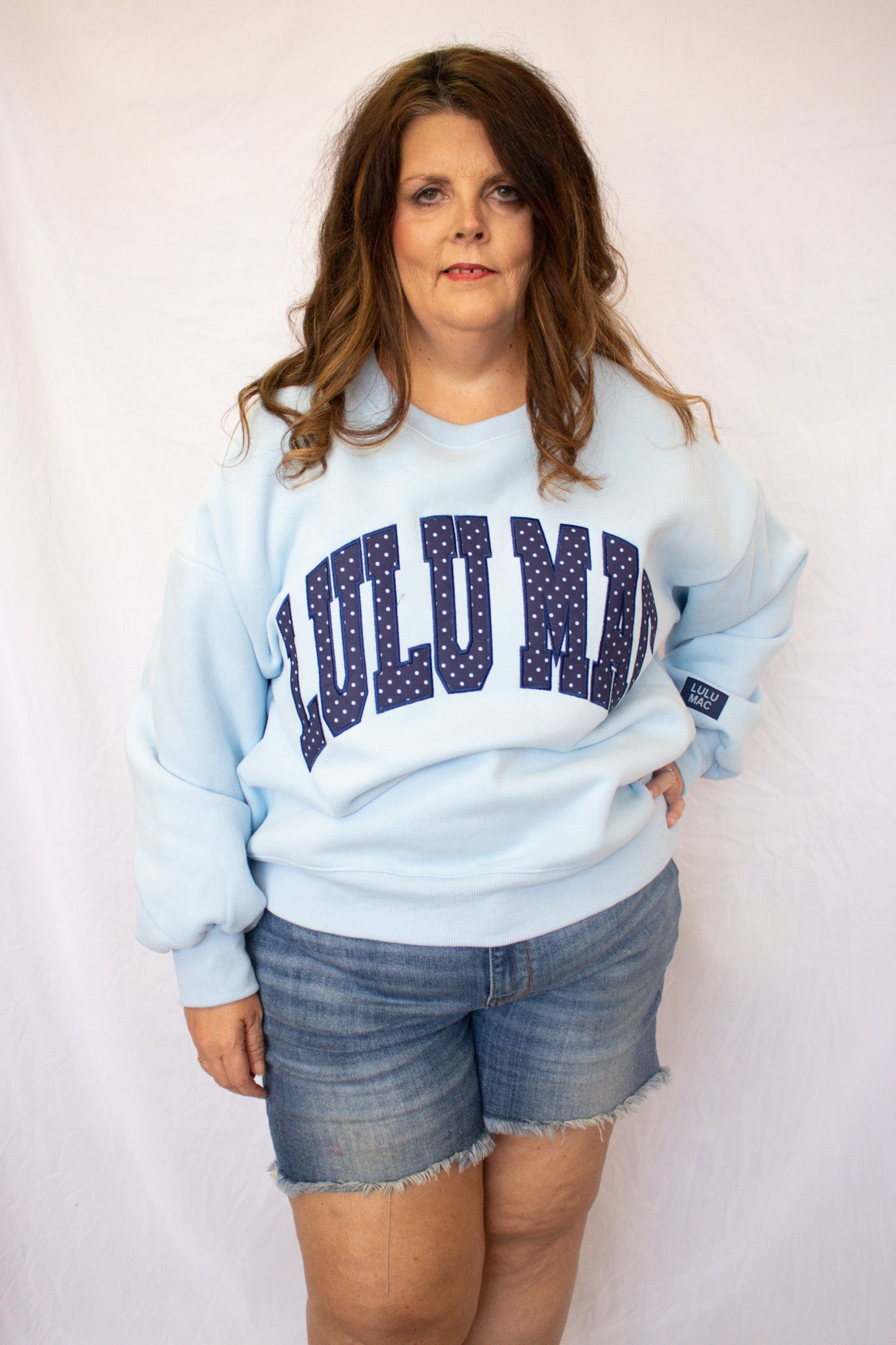 LULU MAC Polka Dot Varsity Sweatshirt – Light Blue- SBC
