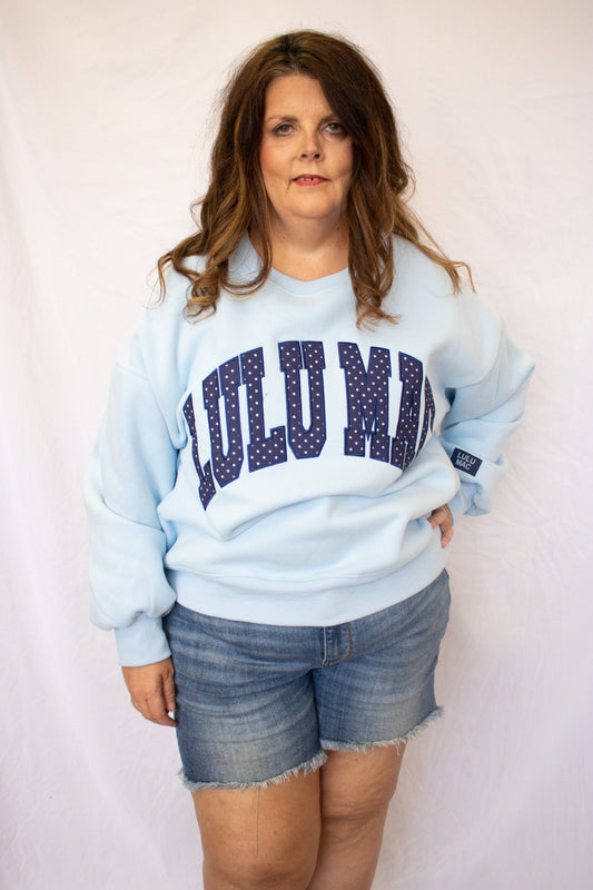 LULU MAC Polka Dot Varsity Sweatshirt – Light Blue- SBC