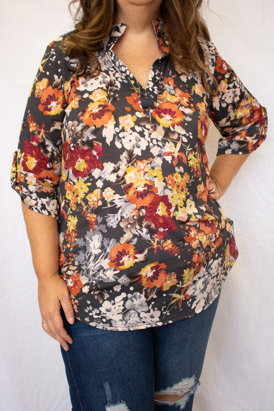 Black Long Sleeve Flower Top